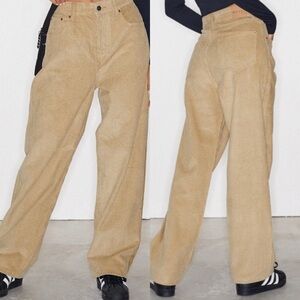 Motel Rocks Tan Sand Corduroy Parallel Wide Leg Jeans